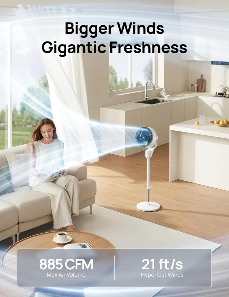 80ft Electric Standing Fan – 3-Speed Quiet Oscillating Pedestal w Remote Control - Image 3 of 4