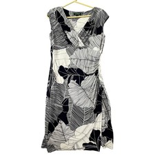 LAUREN Ralph Lauren Women's Dress Size 8 Black White Leaf Print Sleeveless