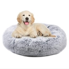 OrthoPlush Tone Extra Fluff Faux Fur Donut Pet Bed Small, Gray 