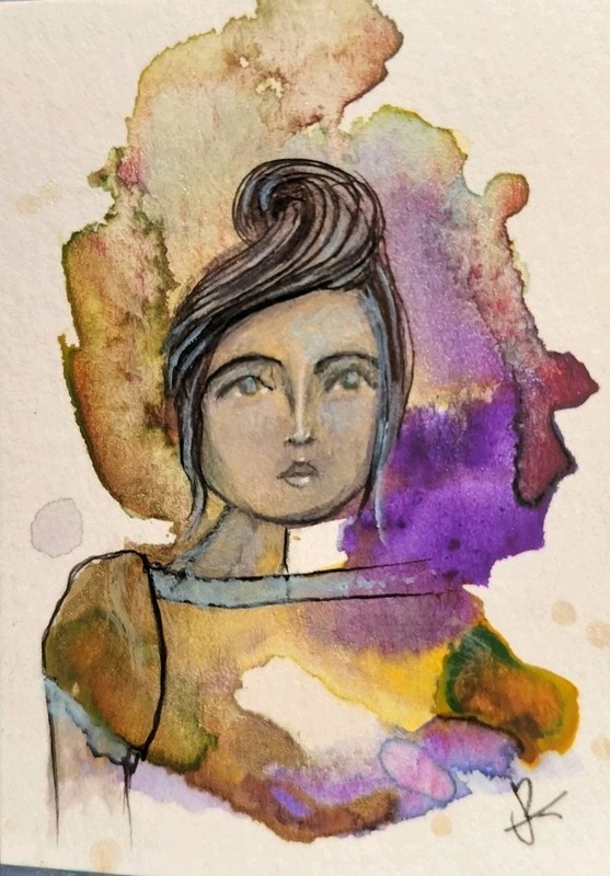 ACEO  Original  Painting Surreal Ink Illustration Abstract Portrait Jess Russell