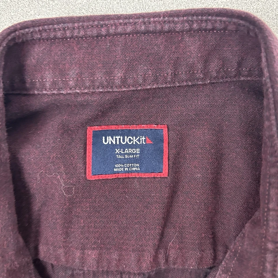 Untuckit Shirt Mens XL Tall Slim Fit Hemsworth Red Long Sleeve Button Up Flannel - Image 4 of 4