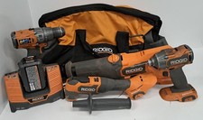 RIDGID 4 TOOL COMBO SET; RECPRO SAW, 2DRILLS, MULTI TOOL, 2 B (P10020999)