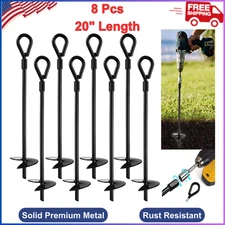 20” Ground Anchors, Easy To Use, Steel Augers For Sheds, Swings & Tents, 8pcs