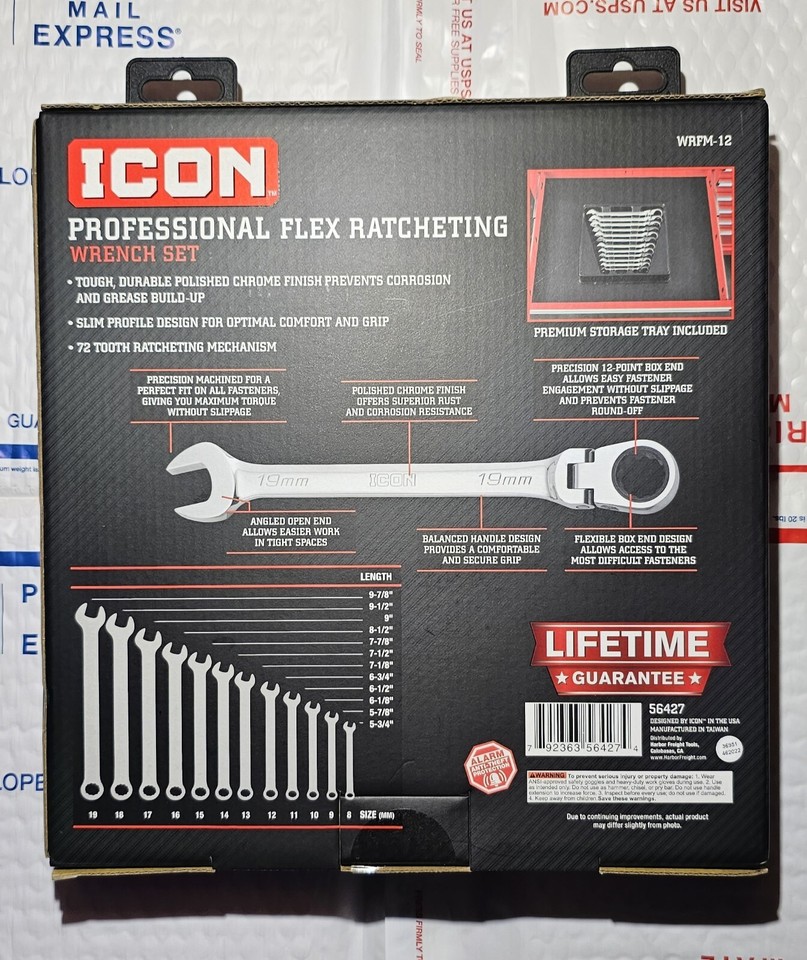 ICON WRFM12 PROFESSIONAL FLEX RATCHETING METRIC 12 PIECE WRENCH SET 8