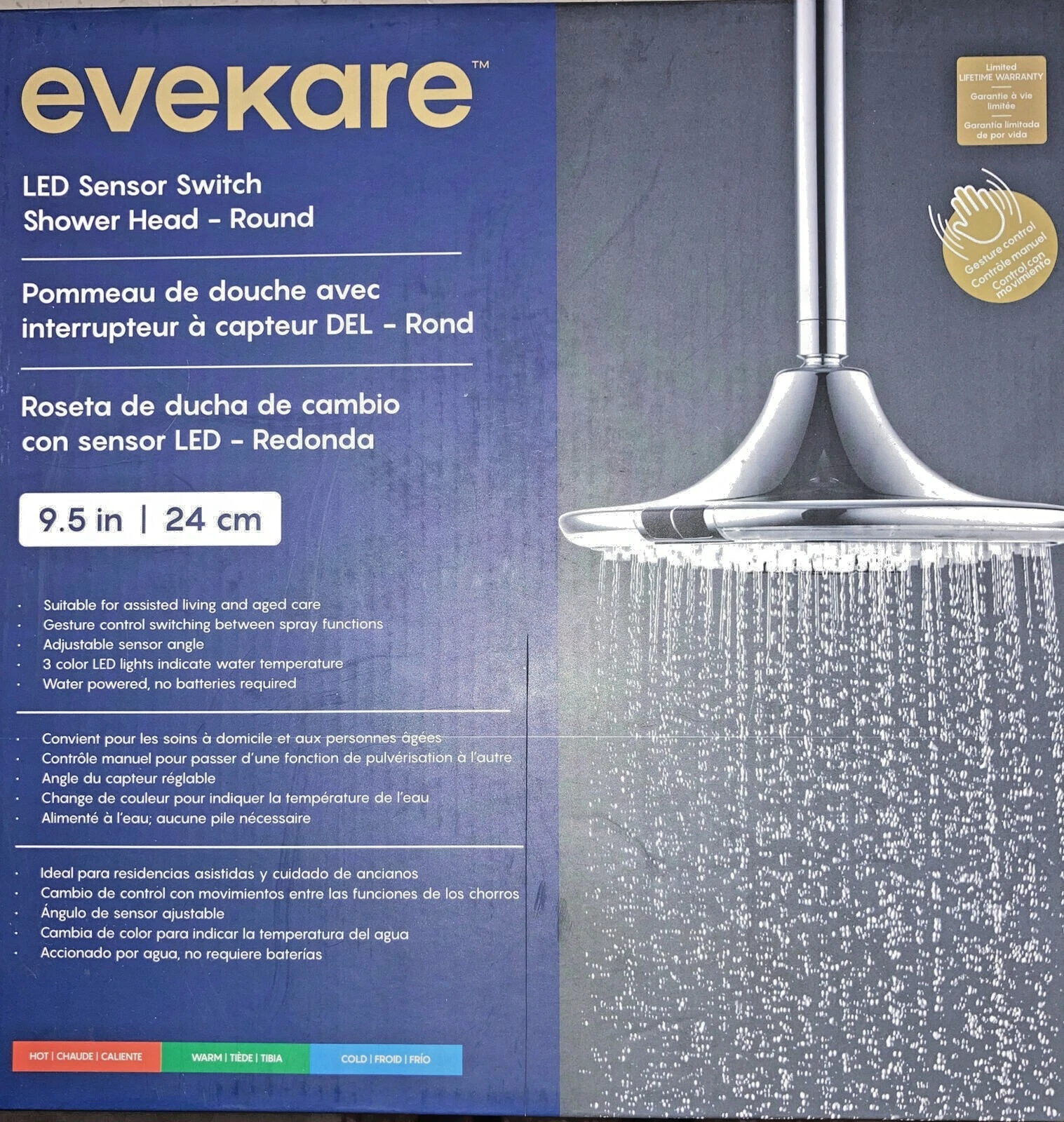 EVEKARE EVK-0486-ICU Round Shower Head with Led Temperature Indicators