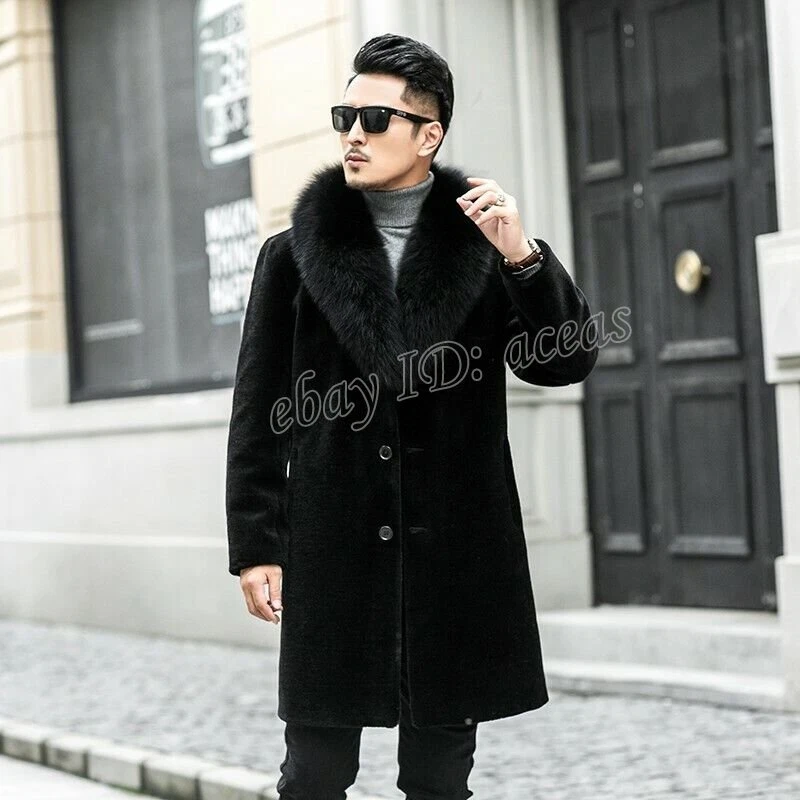 Mens Black Faux Fur Jacket, Mens Faux Fur Coat, Black Faux Fur Coat