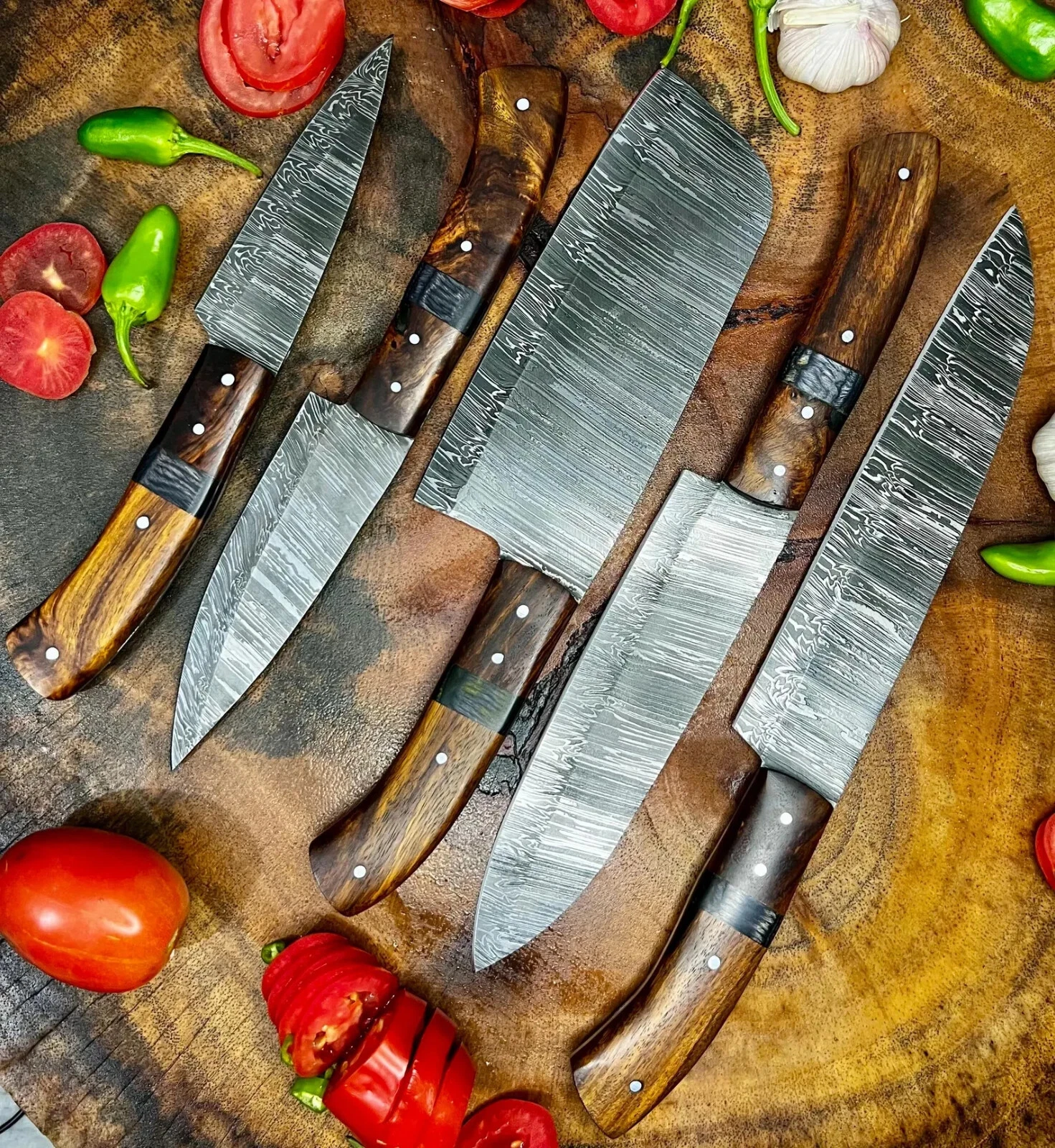 HAND FORGED DAMASCUS STEEL CHEF KNIFE Set Kitchen Knives Best USA gifts