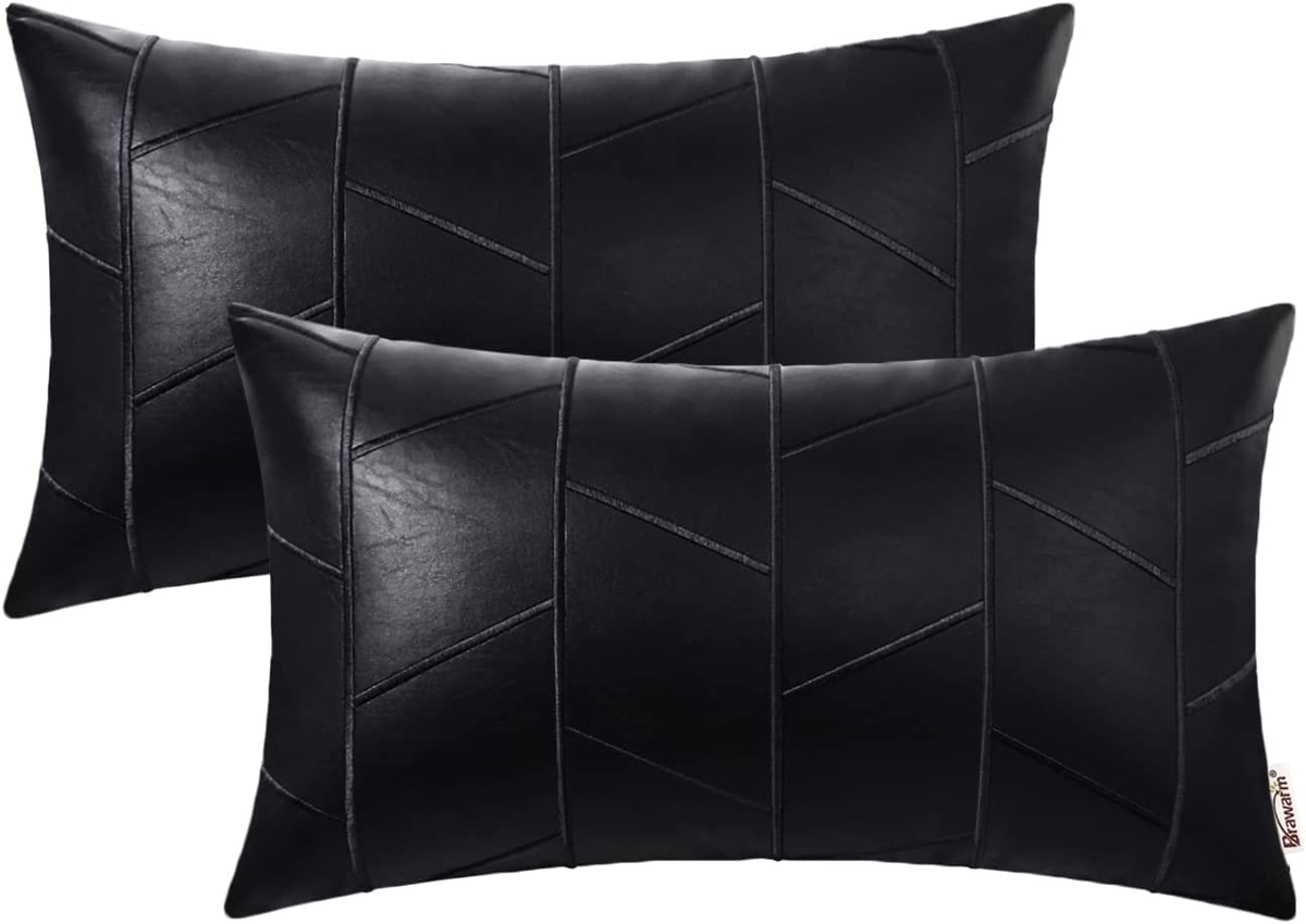 Faux Leather Pillow Covers 12 X 20 Inches, Black Leather Lumbar Pillow  Covers Pa