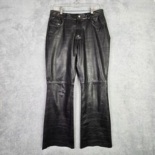 Vtg 90s Y2K Express Womens Leather Pant 30x28 Black Goth Rock Moto Mid Rise