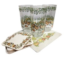 Vintage Libbey Corning Ware Bonne Sante Spice Of Life Tumblers Coasters Trivet