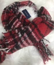 CHARTER CLUB plaid soft tassel Women  s scarf -BLACK/RED White