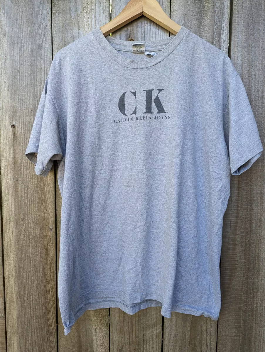 Calvin Klein Jeans T Shirt 90s Made in USA Spellout Gray Cotton Made in USA | eBay