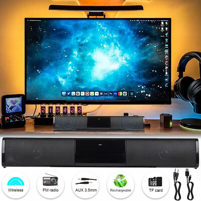 Wireless Surround Sound Bar 2 Speaker System Bluetooth Subwoofer TV Home Theater