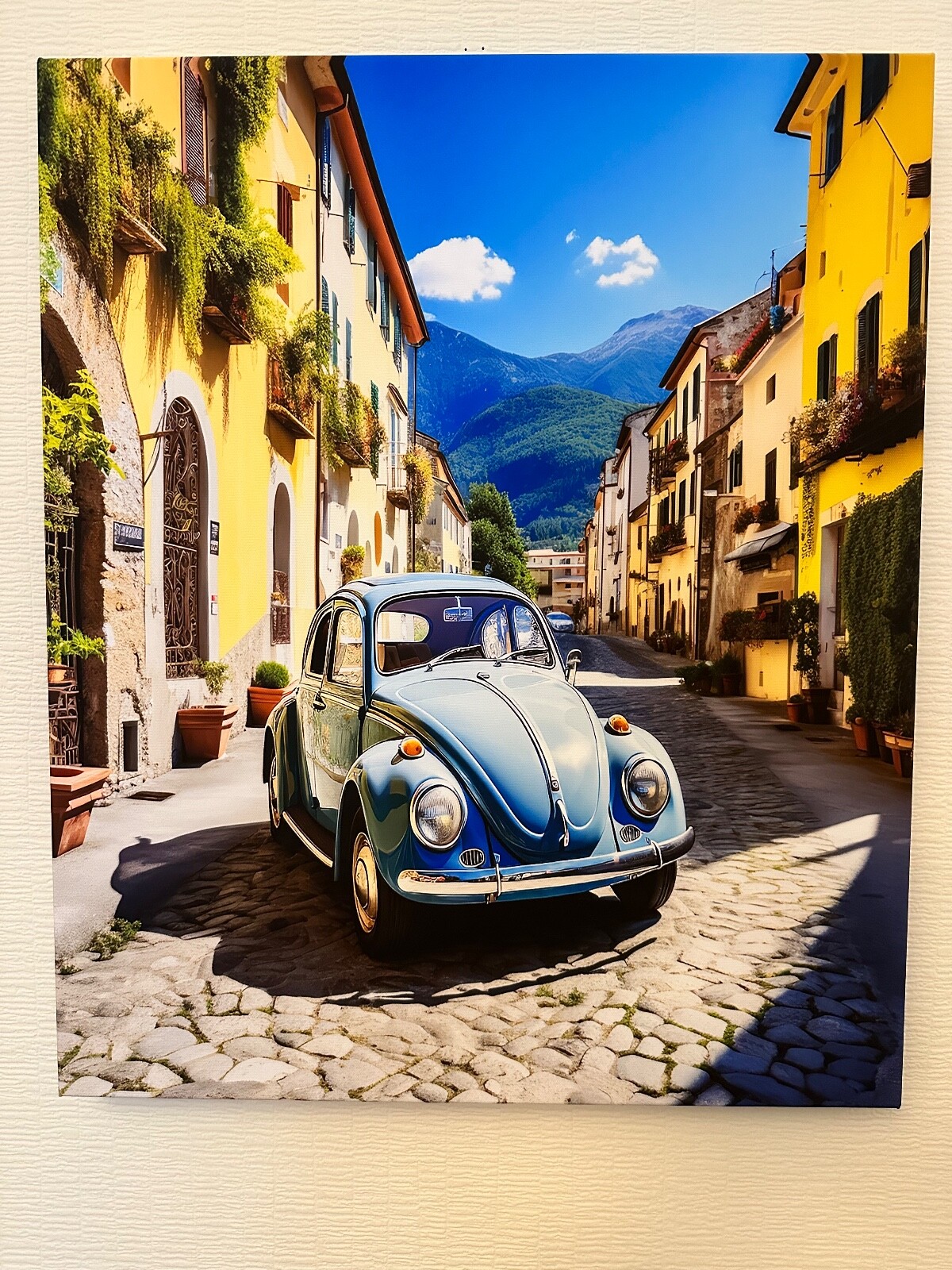 VW Beetle Wall Art Printed on Canvas Italian Cobbled Street eBay