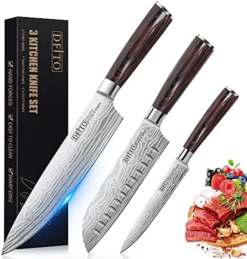 3PCS Kitchen Chef Knife Premium High Carbon Stainless Steel Professional Knife