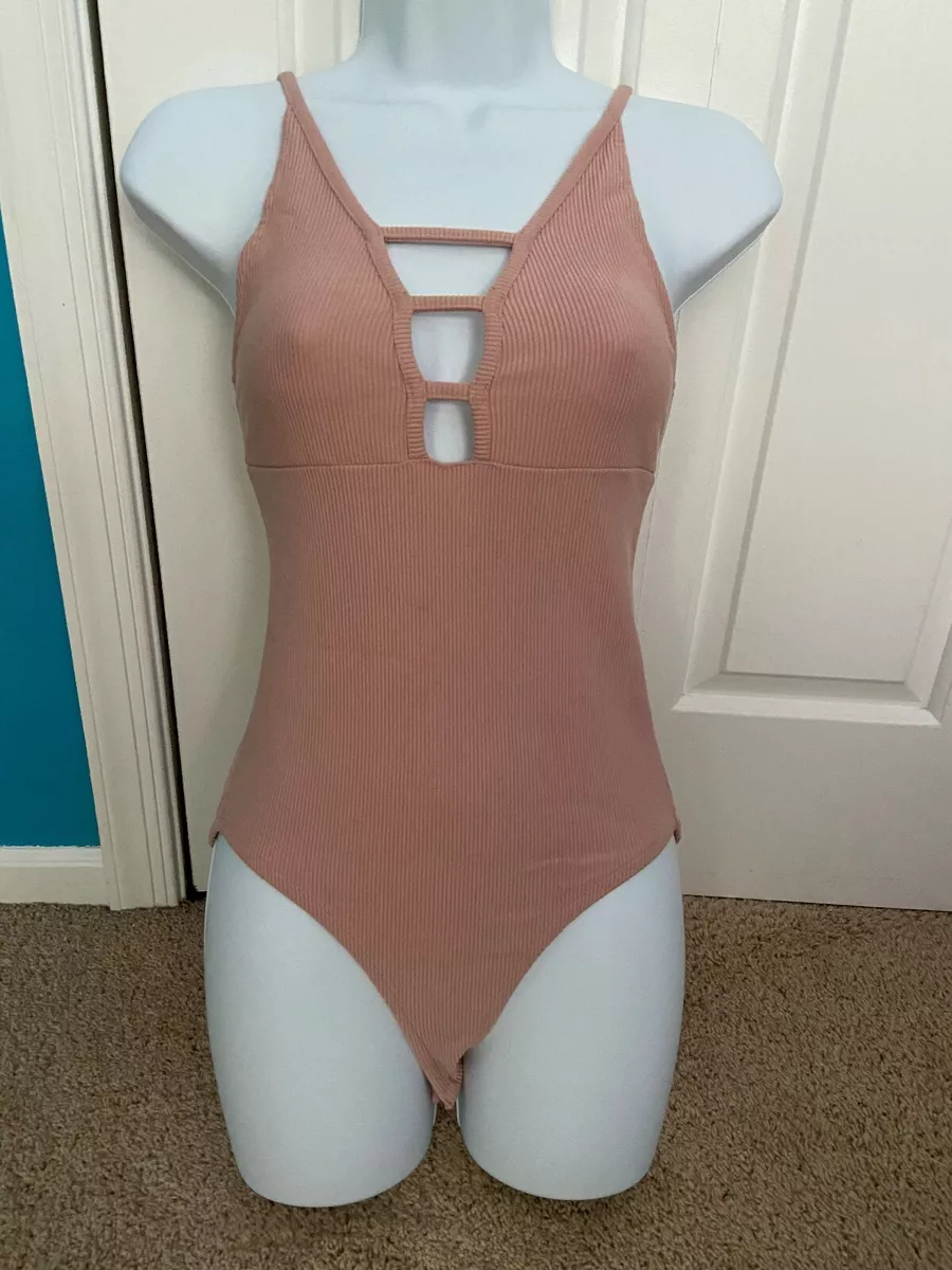 Topshop Mauve Pink Ribbed Bodysuit Size 2