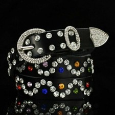 Damen Original Ledergürtel Mehrfarbig Kristall Glitzer Bling Hüftgurt Band
