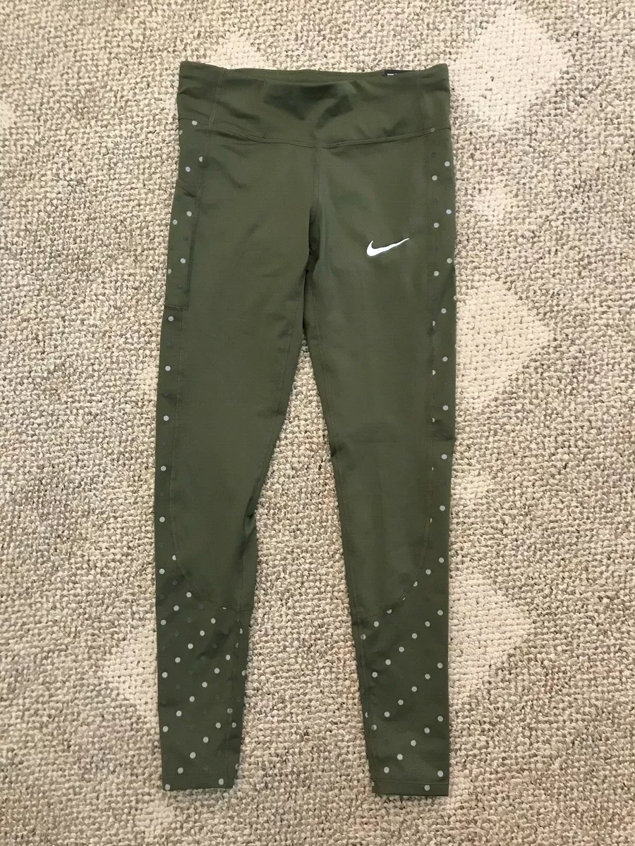 Women's Nike Power Racer Flash Running Tights Olive Green Size Small  930383-355