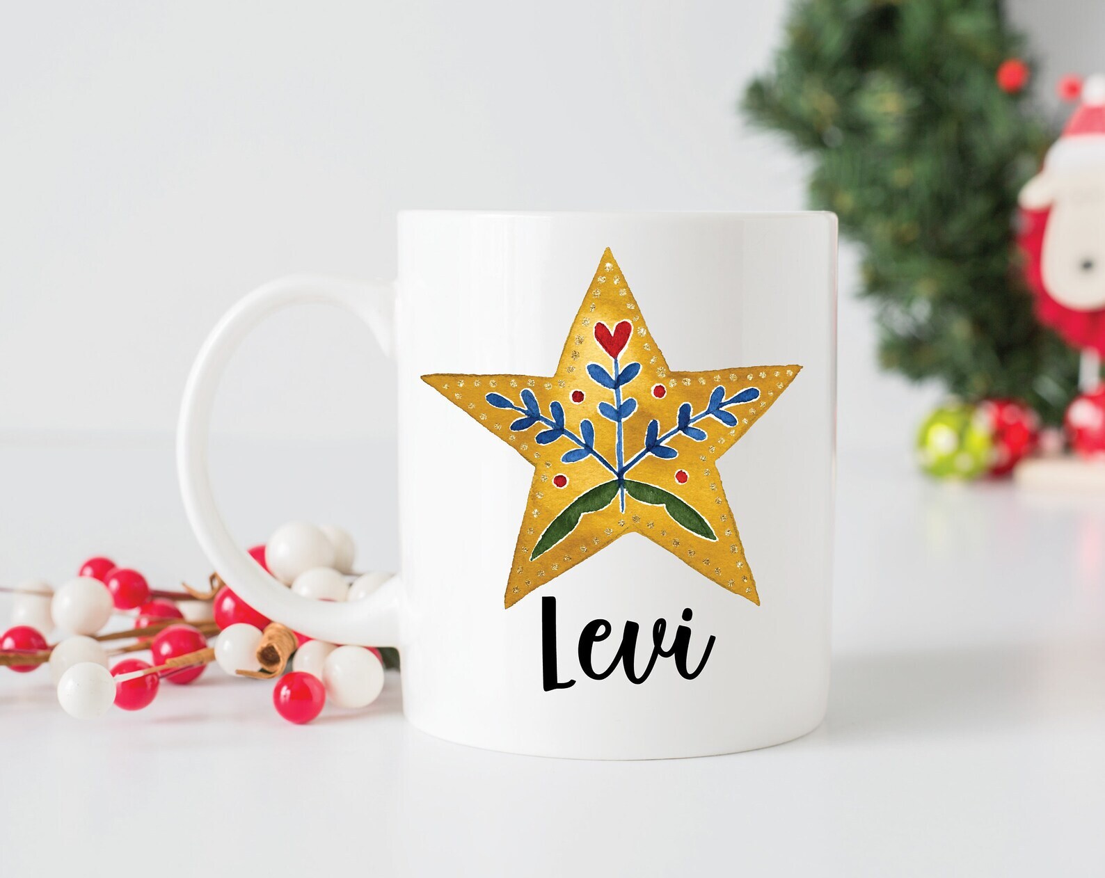 Personalised Folk Art Christmas Mug With Star Christmas Gift For Boy Christmas