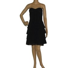 Express Silk Dress Size 6 Black Strapless Ruched Tiered Ruffle ruffled tier y2k