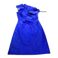 Laundry by Shelli Segal Womens 4 Blue One Shoulder Ruffle Taffeta Cocktail Dress