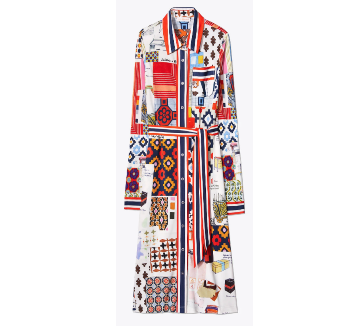 Tory Burch Laurence Belted Dress XS Printed Shirtdress Scrapbook | eBay