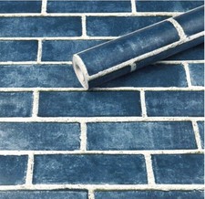 17.71" X 118" Blue Brick Wallpaper Peel and Stick, Self-Adhesive and Removable
