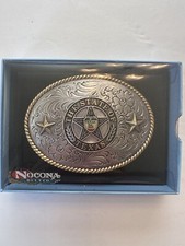Nocona, The State of Texas, Belt Buckle, Oval Silver Brass Stars Rope