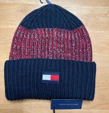 Tommy Hilfiger Winter BEANIE Cuff Blue Red Hat Stocking Skully Cap Knit NEW