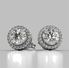4 Ct Round Cut Lab Created Halo FL/D Stud Earrings 14K White Gold 8mm Push Back