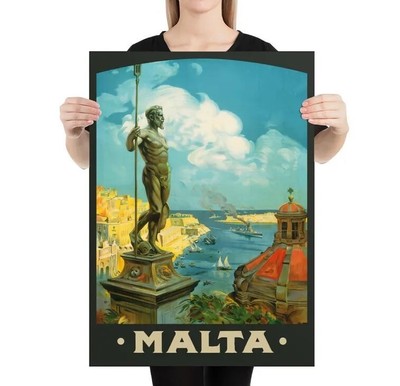 Malta, Valletta 1910s   retro travel poster, vintage travel art print