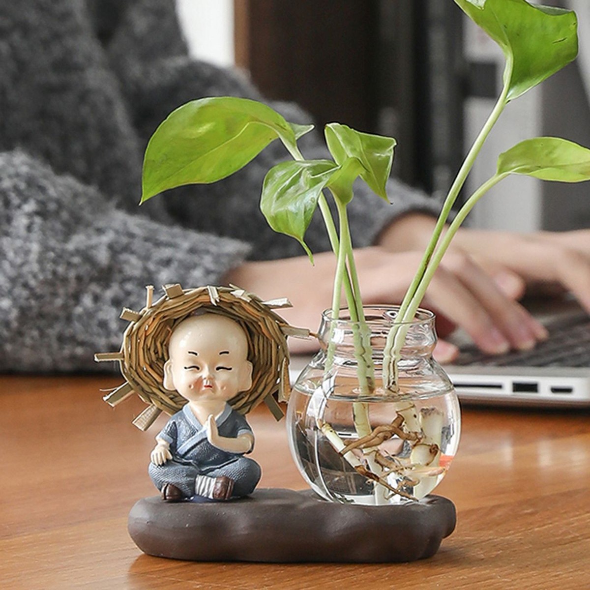 Straw Hat Boy Monks Flower Pots Vessels Vases Transparent Glass Decoration  | eBay