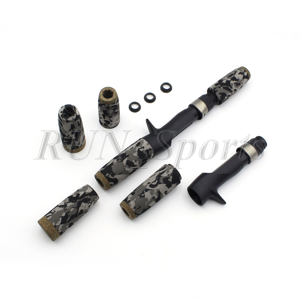 Gray Black CAMO Casting/Spinning Fishing Rod Handle Split Grip Reel Seat Repair Helia Beer Co