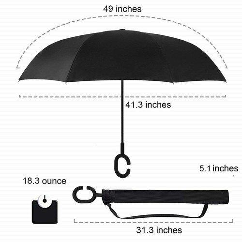 C-Handle Inverted Reverse Umbrella, Kitty/Puppy print (Inside-out, Upside-down) - Picture 10 of 25