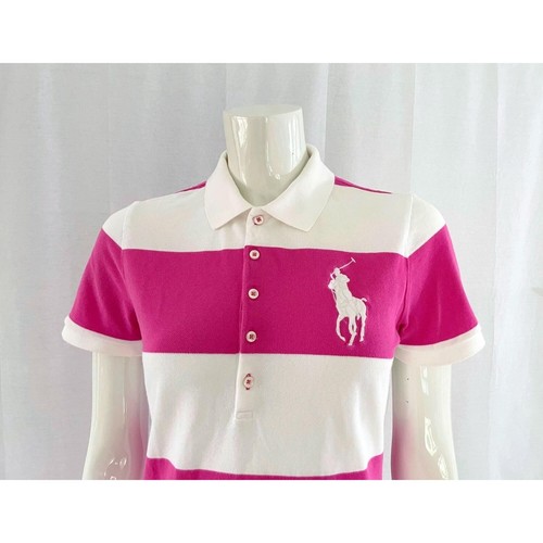 Polo Ralph Lauren Rosa Blanco Rayas, Calce Ajustado, Top Preppy Informal Y2K, M - Imagen 2 de 9
