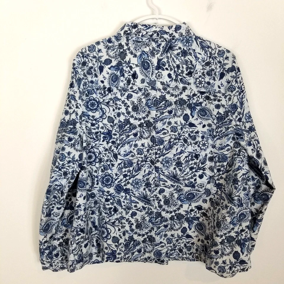 Chaqueta Charter Club Para Mujer Plus Floral Botón Frontal Talla 2X Azul Blanco Abotonada Foto 4 de 4
