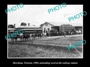 Old Large Historic Photo Of Horsham Vic Unloading Wool At Railway
