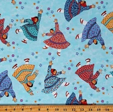 Cotton Quilts and Kuspuks Tossing Flowers Eskimos Blue Fabric Print BTY D682.80