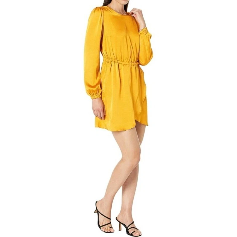 Abito da donna Michael Kors maniche lunghe raso flounce calendula taglia small nuovo con etichette