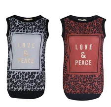 Ladies Casual Sleeveless Vest Top Womens Crew Neck Print Love & Peace T-Shirt