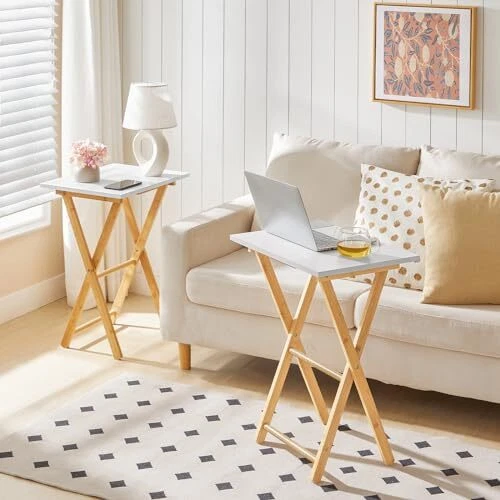  Mesa Bandeja TV Plegable, Mesa Auxiliar para Espacio Pequeño, Mesas de Aperitivos Portátil para 2 Foto 2 de 4