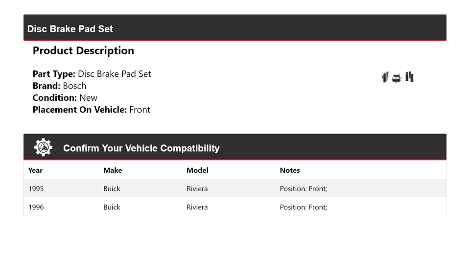 Pastilhas de freio semi-metálicas com dianteiro HD para 1995-1996 Buick Riviera Bosch - Imagem 2 de 4