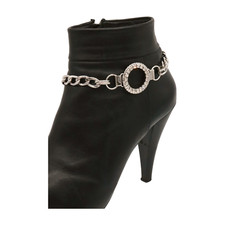 Women Silver Metal Boot Chain Links Bracelet Shoe Bling Circle Charm Accessory