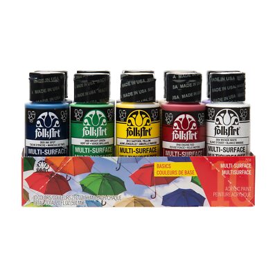 FolkArt 10 Piece Multi Surface Acrylic Paint Set 20 Fl Oz Brilliant Colors