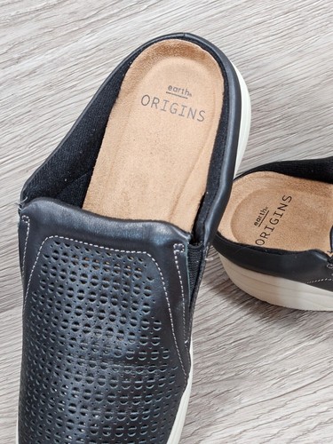 Earth Origins Emilia Sneaker Slip-On Leather Clog Breathable Black 7 - Picture 10 of 11