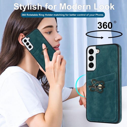 Leder Geldbörse Karten Slot Etui Abdeckung Metall Ring Ständer für Samsung S20 S21 S22 S23 - Bild 30 von 51