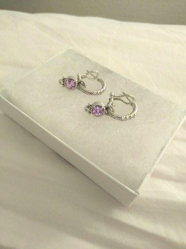 Judith Ripka Sterling Silver Hoop Earrings With Pink Sapphire Earring Charms - Picture 5 of 8