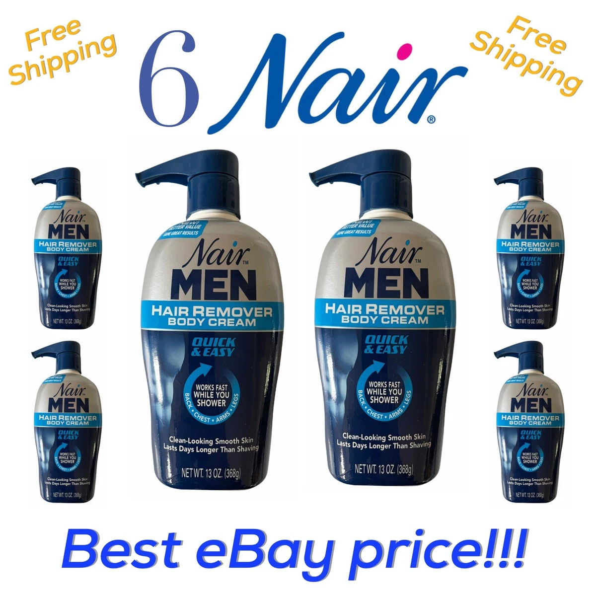 6 Nair Men Hair Removal Body Cream 13 oz 368 g Each Lot Women