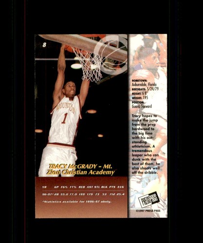1997 Press Pass Tracy McGrady High School Rookie #8 MT. Zion - Picture 2 of 2