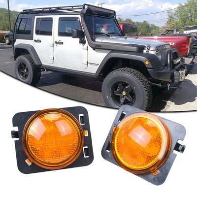 LED Side Marker Fender Lights Amber Smoked Lens For Jeep Wrangler JK 2007-2018